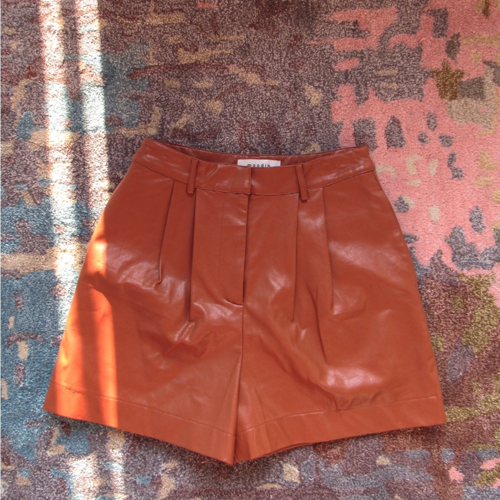 Burnt orange leather shorts